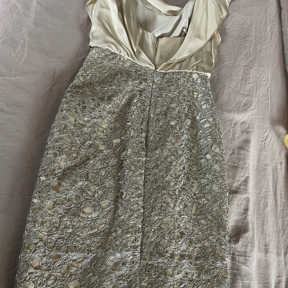 Silver Kay Unger satin and lace dress. - Picture 2 of 3